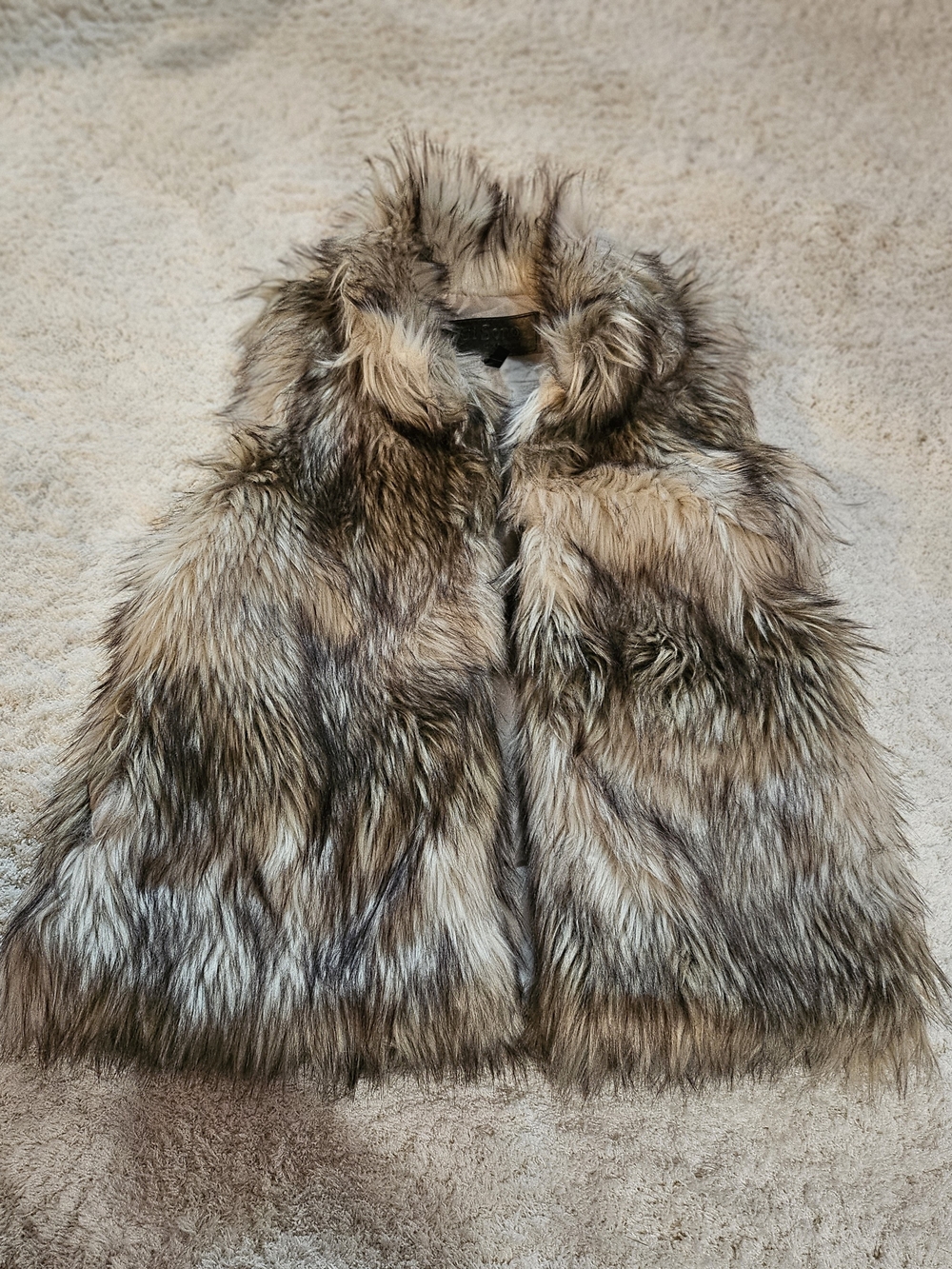Ci Sono Faux Fur Vest Womens M Brown Gray White Hook & Eye Closures